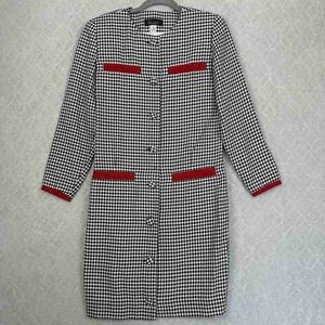 Women's Long Sleeve Checkered Dress with Red Accents